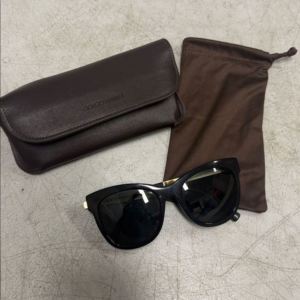 Giorgio Armani Black Sunglasses with Brown Case and Cloth - AUTHENTIC